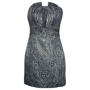 Express Wom 0 Black Gold Metallic Jacquard Bodycon Dress Cocktail Holiday Party